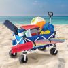 Folding All-Terrain Wide-Track Wheeled Beach Wagon;  Blue