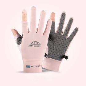 Summer Gloves Cycling Anti UV Women Spring Ice Silk Two Finger Touchscreen Gloves (Color: two finger pink)